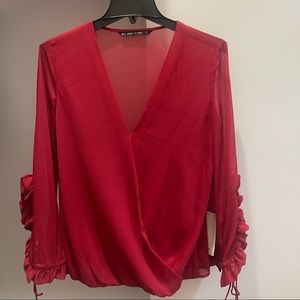 zara basic red long sleeve blouse. size S